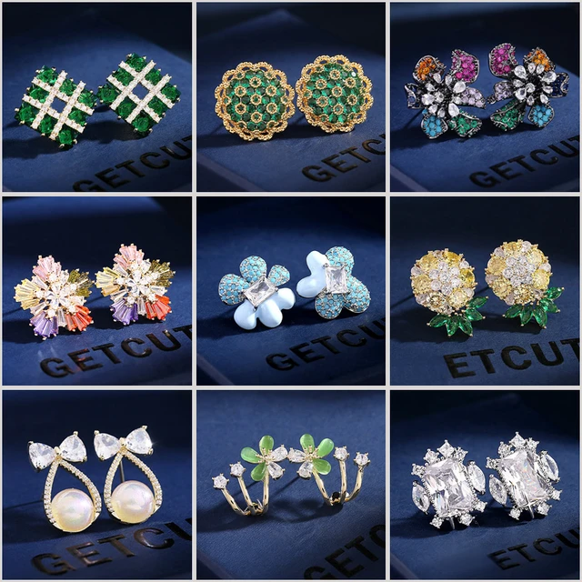 Luxury Bloom Flower Stud Earring Paved Full Horse Eye Ice Zircon Fashion  Brand 100% New Big Earring SENYU Jewelry Wholesale