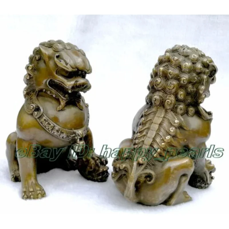 

pair bronze/Copper Lions Animal Mascot house Feng shui Foo Dog Lion Statues