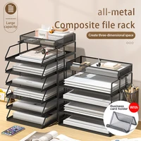 Laminated stackable tray desk organizer and desk holder for paper letter accessories Black, suitable for office and home school 1