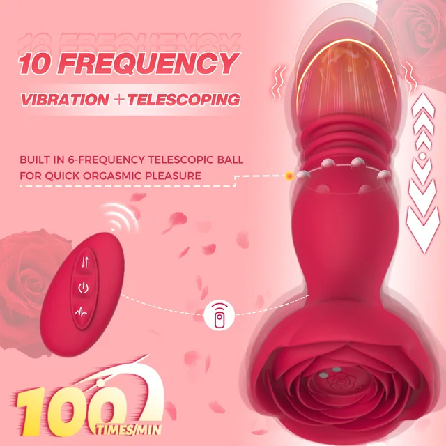 HESEKS Rose Anal Plug Remote Control 10 Thrusting Vibrators Bullet Vibrator Anal Butt Anus Sex Toy