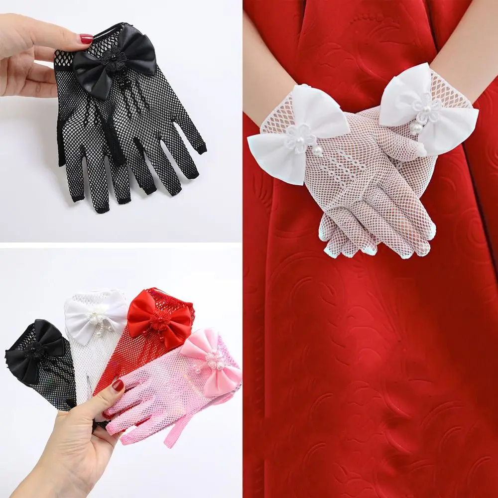 Lace Wedding Gloves for Kids Girls White Pink