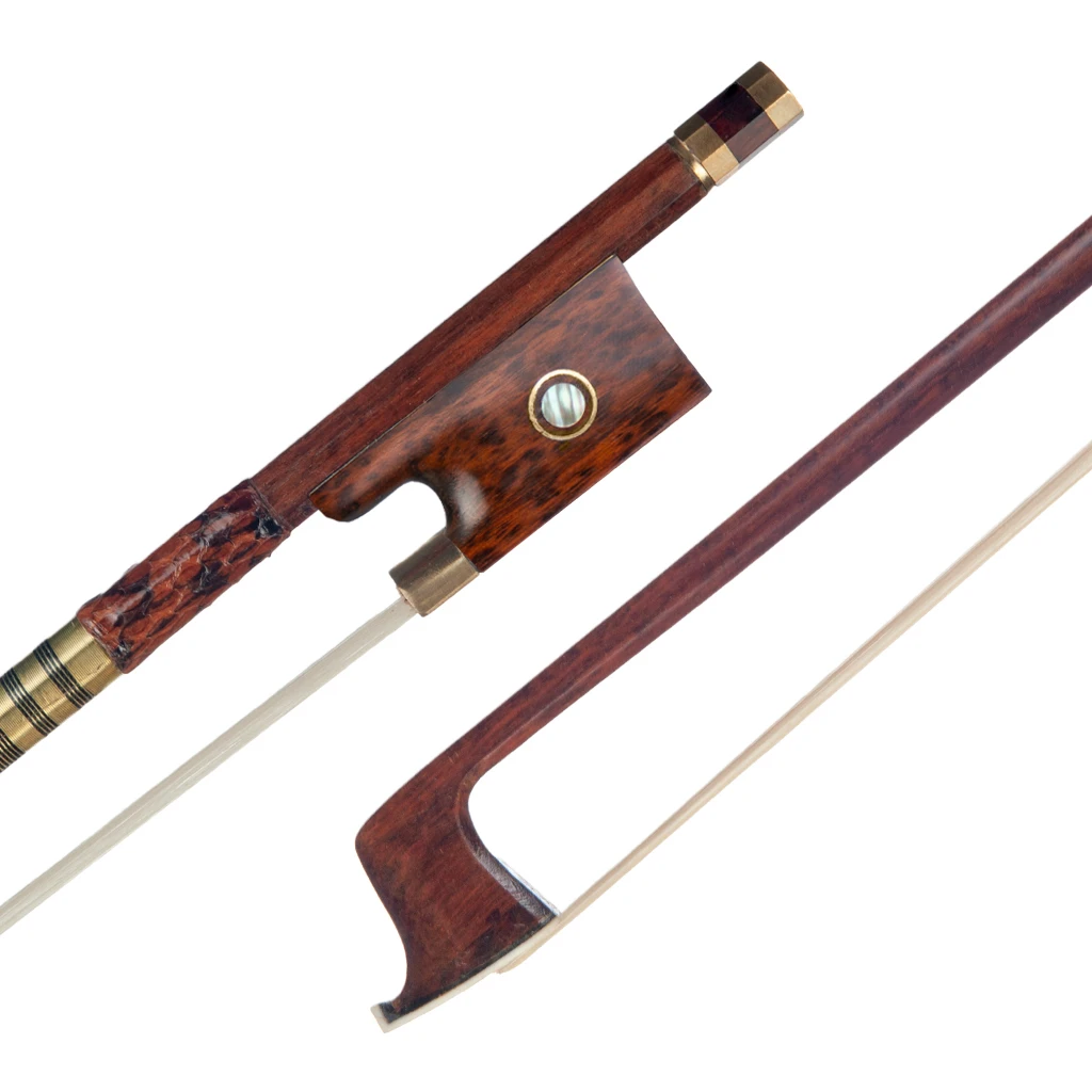 Violin Bow 4/4 Pernambuco Violin Bow Round Stick Bow Snakewood Frog Paris Eye Inlay Snake Skin Grip White Mogolia Horsehair