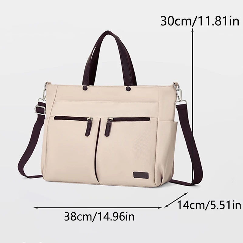【Borsa per laptop】 Borsa per laptop casual da donna in nylon, valigetta per pendolarismo quotidiano, borsa a tracolla singola con doppia tasca principale leggera - immagine 2
