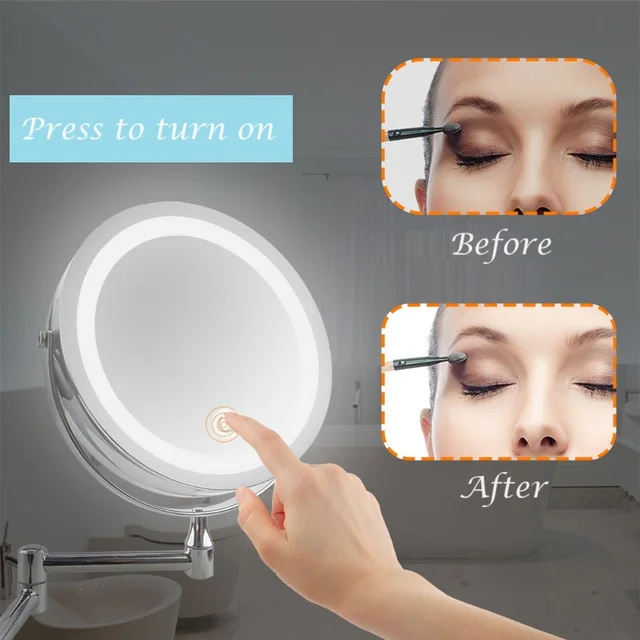 Miroir de douche mural avec chargeur USB de 8 pouces, avec lumières, miroir de maquillage LED grossissant Double face 1X/10X, miroir de vanité 4