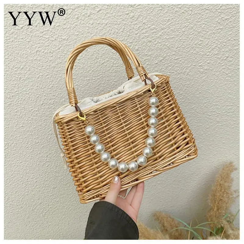 New Straw Basket Bag Handbag Large Capacity Woven Shoulder Bag Rattan BeachBag Bohemia Vacation Lady Tote Travel Woven Bags