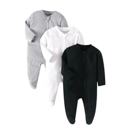 Newborn Footed Pajamas Zipper Girl and Boy Romper Long Sleeve Jumpsuit Cotton Solid White Fashion 0-12 Months Baby Clothes