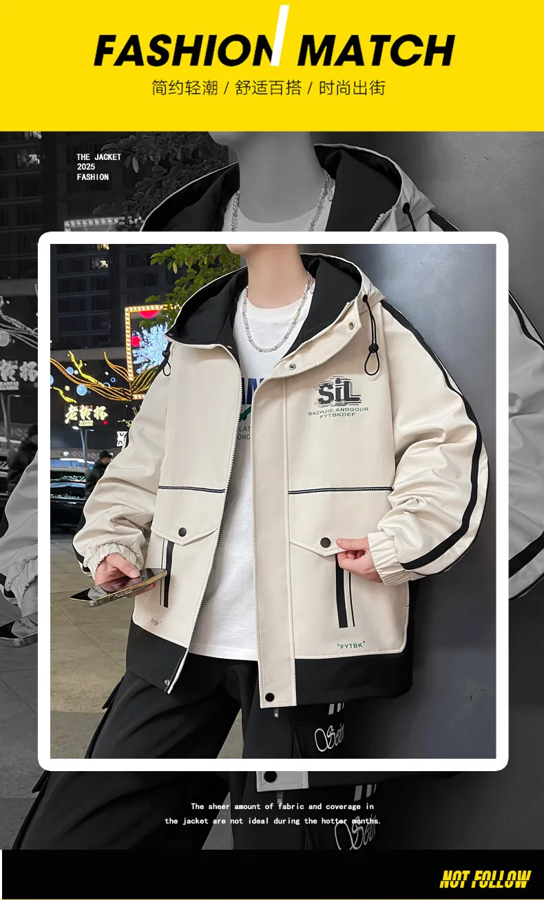 Lässige Kapuzenjacken Mode 2026 Frühling Herbst Herren Outdoor Loose Coats Jugend Streetwear Winddichte Oberbekleidung Übergröße 4XL – Detail 1
