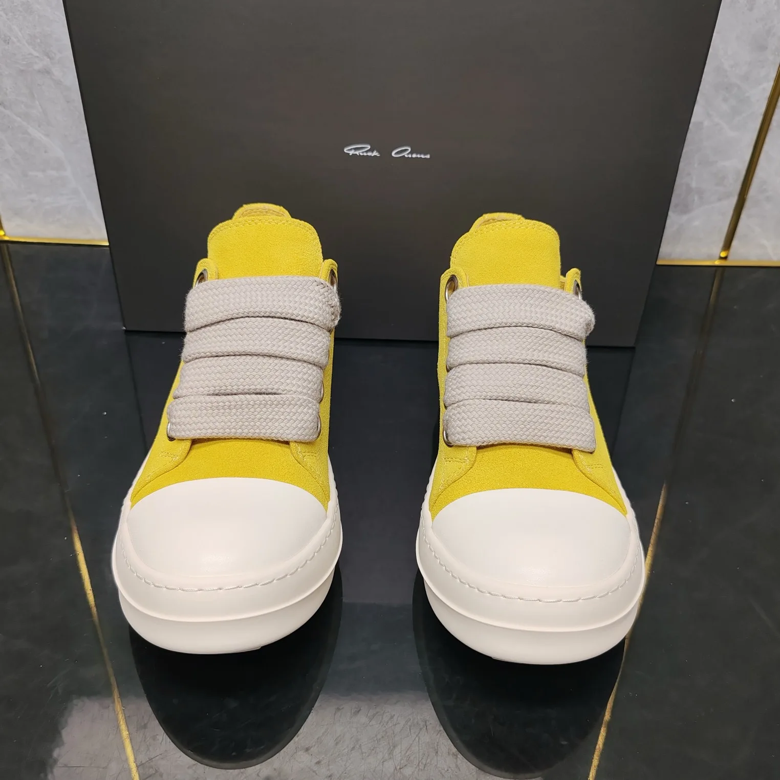 Rick shoes yellow suede casual shoes with thick leather straps and owens canvas shoes, Hong Kong style couple shoes. 2