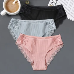 Trendy Women's Cotton Lace Patchwork Briefs Set - 3 Pieces, Soft & Comfortable Low - Rise Underwear - XXL (Set 1)