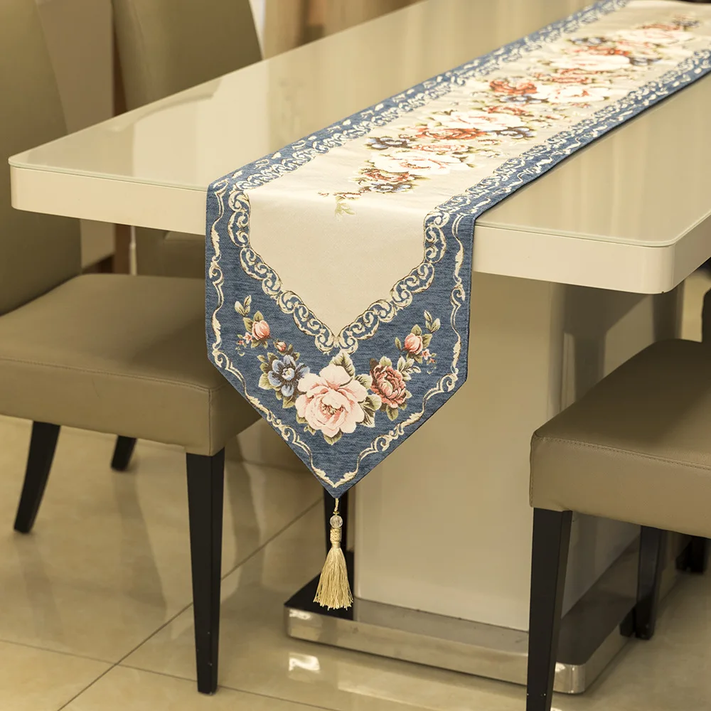 

Luxury fabric retro chenille fabric fashion classical Chinese positioning new hibiscus flower table runner