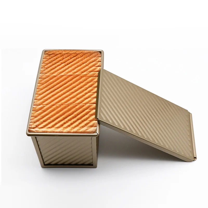 

Pullman Loaf Pan W Cover Bread Toast Mold Corrugated Loaf Pan W Lid 1lb Dough Aluminum Steel Non Stick Gold Baking Bread Pan