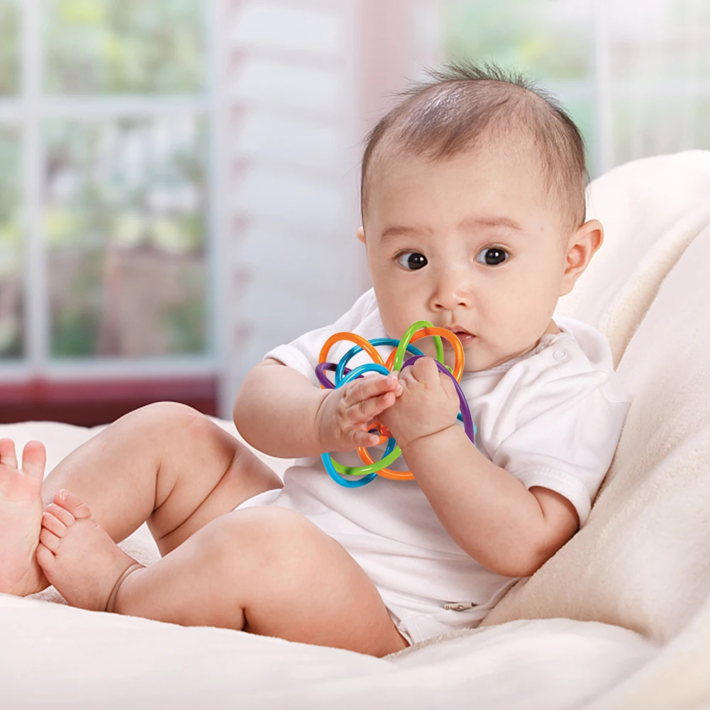 2 in 1 Montessori Toy BPA Free Grabbing Hand Ball Scratch Proof Soft Rubber Teething Toys Early Developmental Toys for Kids Baby teething toys