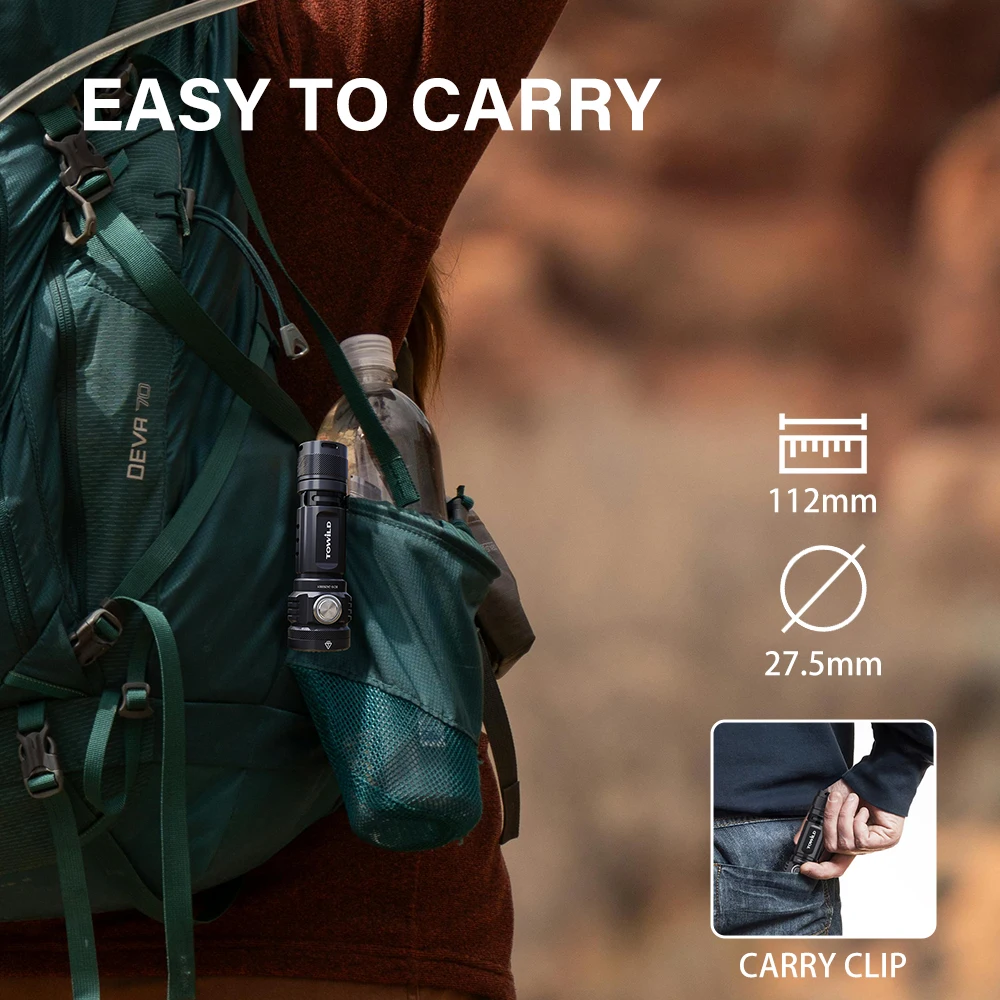 TOWILD BC10 EDC مصباح يدوي محمول قابل لإعادة الشحن 4000lm IPX8 عالية الطاقة مصباح ليد جيب 21700 الشعلة للتخييم الإضاءة في الهواء الطلق