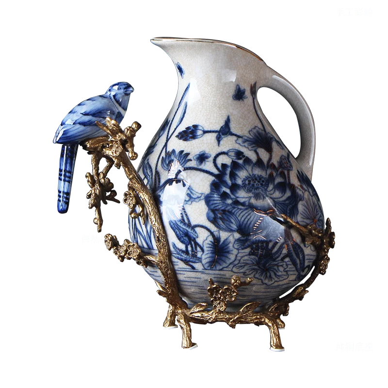

Creative Vase Living Room Hallway Ornaments American Country Home Decoration Blue and White Porcelain Handicraft Equipment