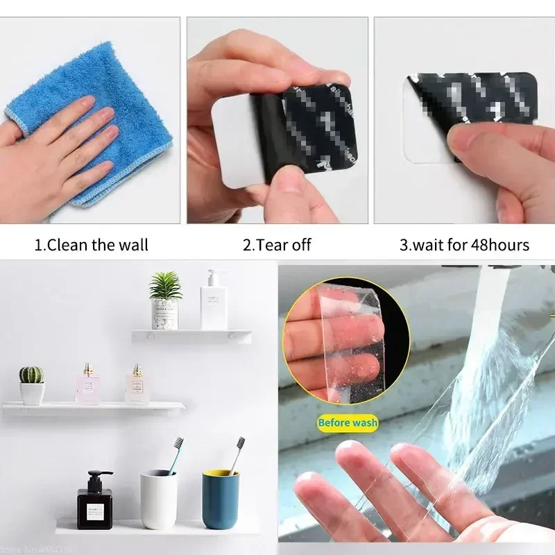 Small Shelf Without Drilling Shampoo Holder Bathroom Wall Floating White Shelves Stick Bath Organizer for Kitchen Accessories 5