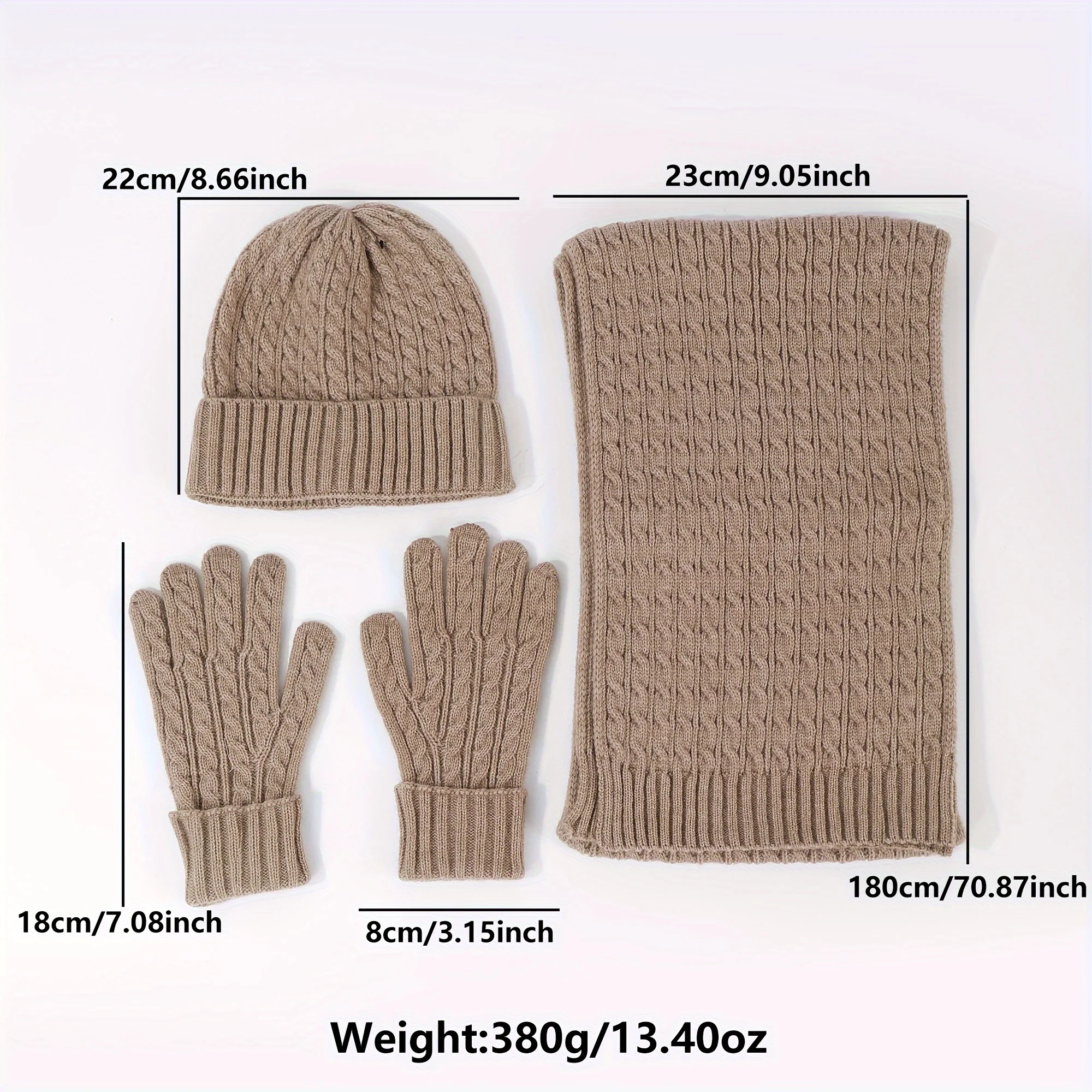 Women's 3-piece Knitted Hat Scarf Gloves Set
