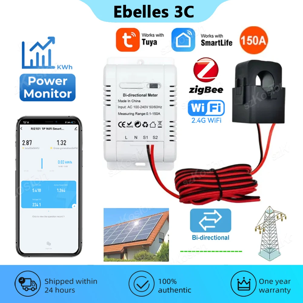 

Tuya ZigBee WiFi Solar PV Bidirectional Smart Energy Meter 150A Clamp Current Sensor Transformer Smart Home Kwh Power Monitor