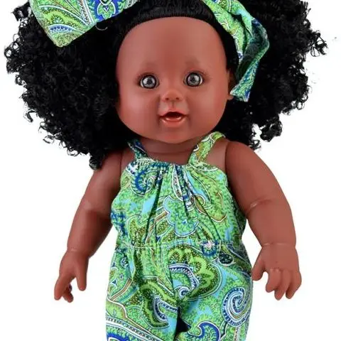 China Factory Lifelike 12 Inch African American Black Baby Dolls With Curly Hair For Kids wooden dolls house Dolls