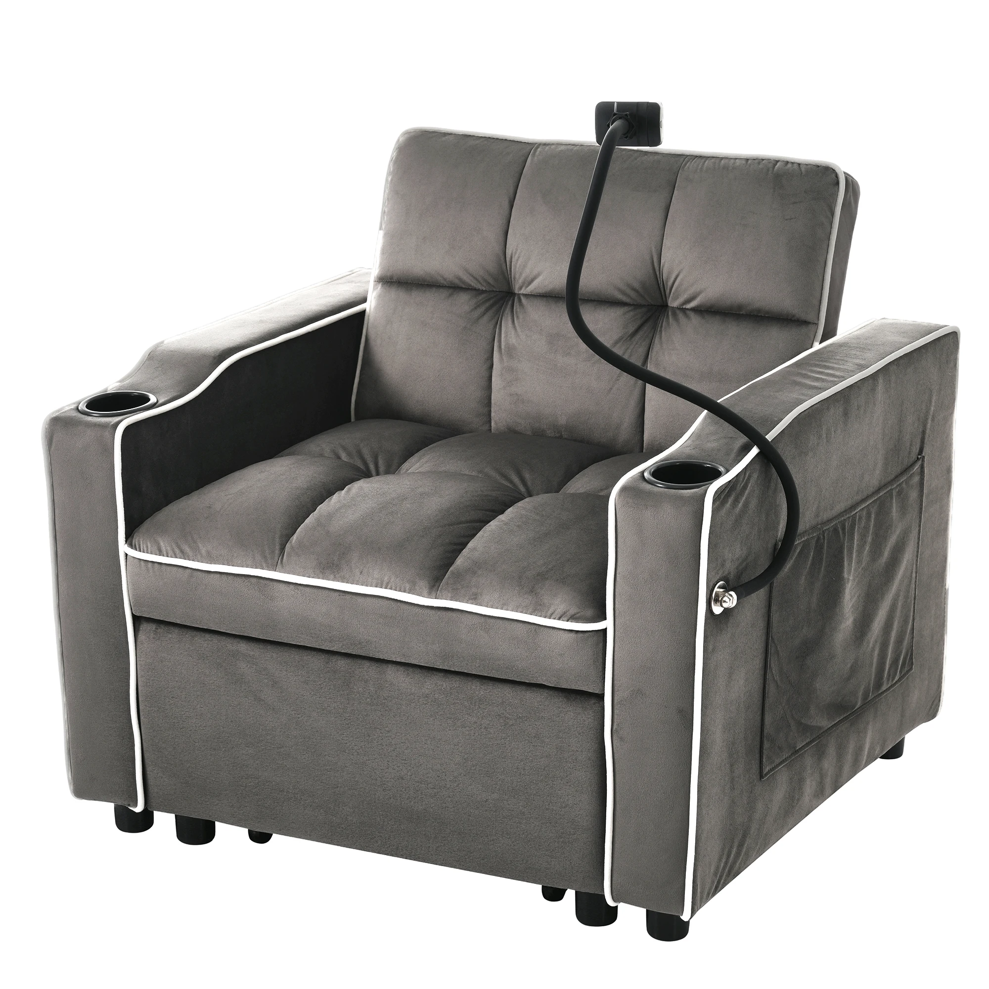 KOMHTOM 3 In 1 Ausziehbares Einzel Schlafsofa Sofa Liegestuhl Schlafstuhl Sessel Mit Getränkehaltern Und Handyhalter – Detail 9