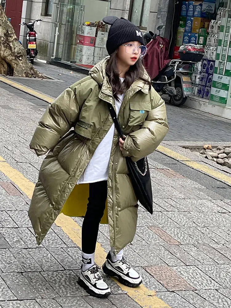 

Boys Girls Cotton Padded Jacket Children Long Over-the-knee Korean Thickened Coats Kids Warm Keep Hooded Parkas 2023 T103