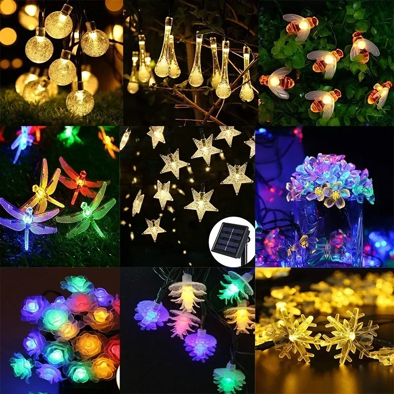 18 Styles Solar Garlands Light String 5-12M Peach Flower Lamp Power LED String Fairy Lights Garden Christmas Decor for Outdoor