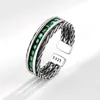 High Quality Vintage Green Crystal Thai Silver Ladies Engagement Ring Wholesale Jewelry For Women Cheap Gifts No Fade
