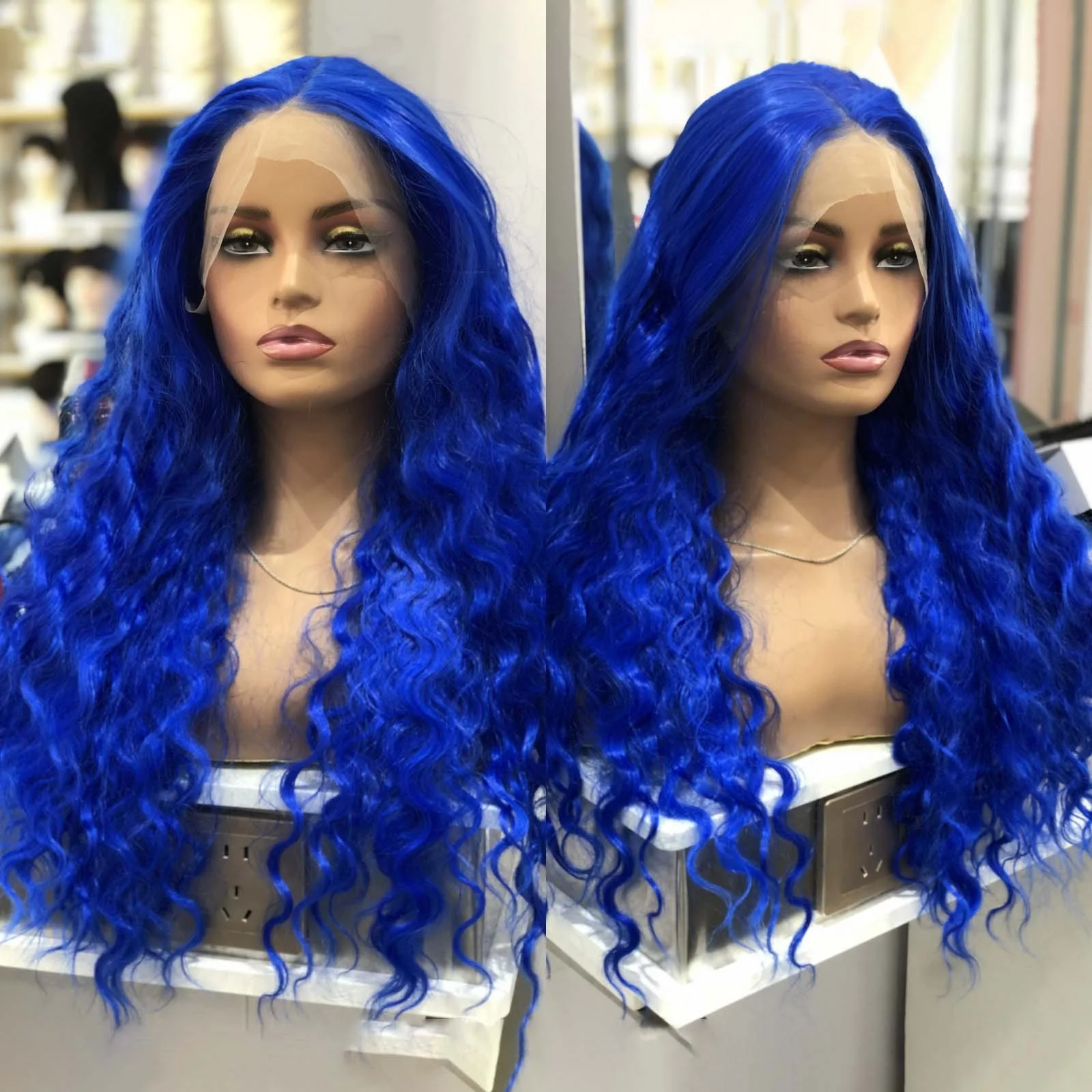 Blue Wig Long Blue Curly Wig Synthetic Lace Front Wig  display picture 1