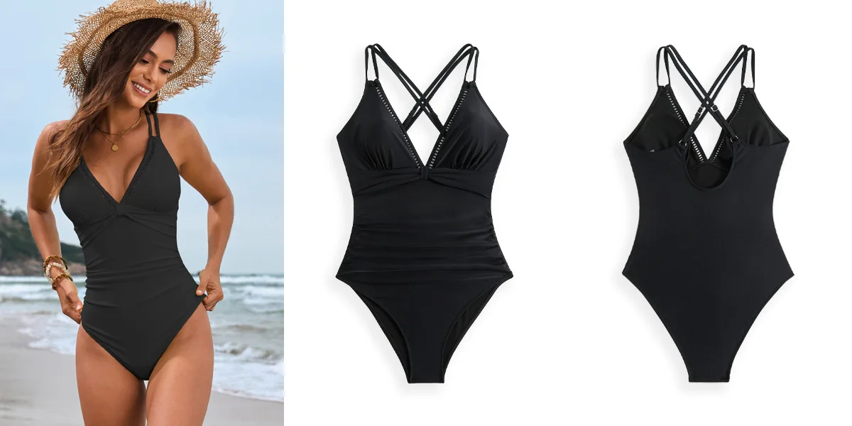 Women One Piece Swimsuit 2025 Tummy Control Ruched Bathing Suit Slimming Push Up Swimwear 3