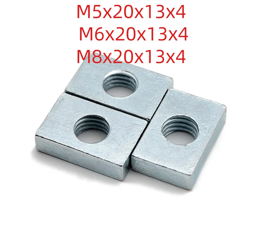 50pc-M6x20x13x4-Square-Nut-M5-M6-M8-Rectangular-Nuts-GB39-Aluminum ...