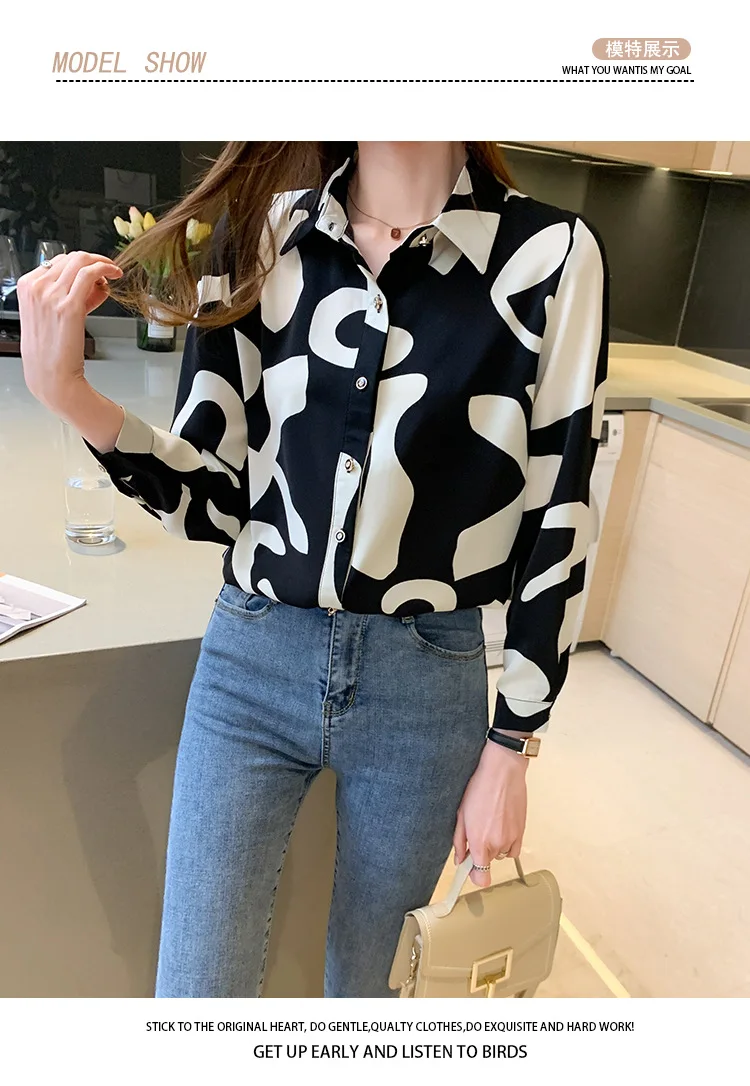 Neue Europäische und Amerikanische Mode Gedruckt Hemd frauen Lose Temperament Lange ärmeln Hemd Einfache Strickjacke – Detail 9