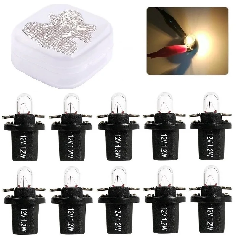 

10Pcs T5 B8.5D B8.4D 12V 1.2W Car Instrument Bulbs Halogen Lamp For Auto Interior Dashboard Lighting Light