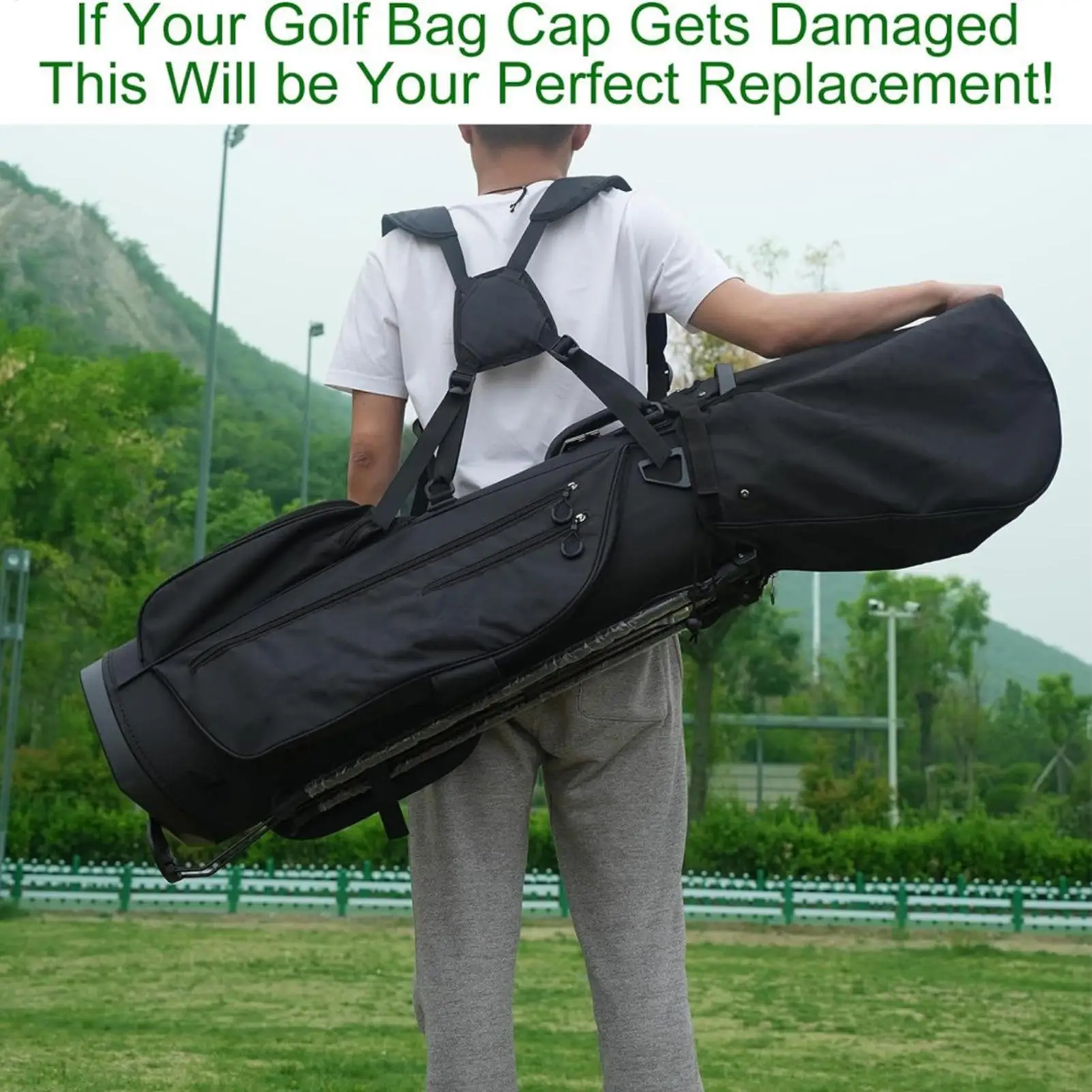 Black Golf Bag Rain Cover Waterproof Golf Bag Cover Hood for Men Women Golf Bag Rain Cover Hood Universal 1680D Nylon