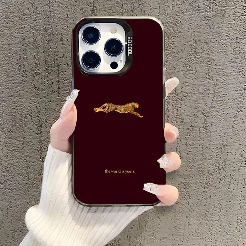 รูปสินค้า เคส iPhone ลายเสือดาวสีแดงไวน์ ป้องกันกระแทก