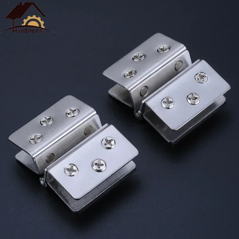 Glass Door Hinge Double Sided Without Drilling Hole Stainless Steel Cabinet Cupboard Glass Clamps Clip for 4/9/12mm 180 Degree