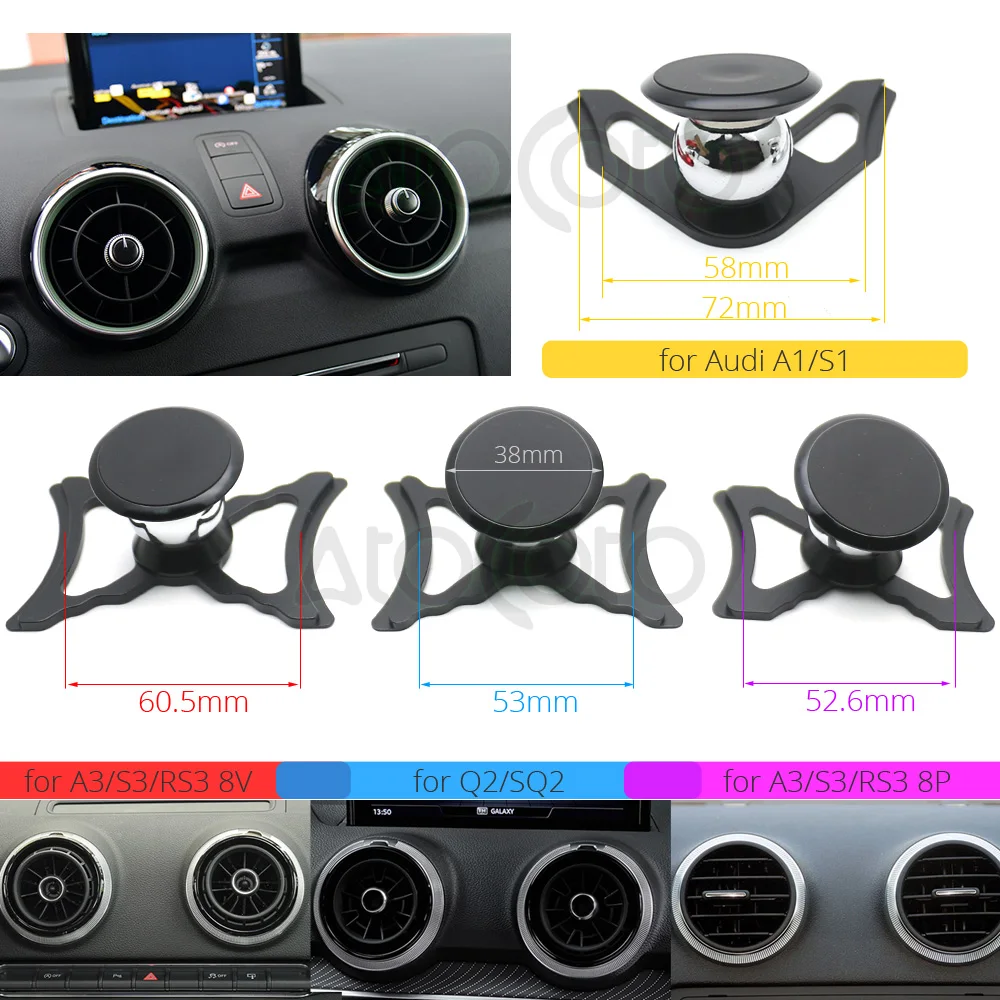 차량용 휴대폰 브래킷 에어 벤트 마운트 자석 홀더, 아우디 A1 S1 A3 S3 RS3 8V 8P Q2 SQ2 용, 360 회전 지원 모바일 GPS 액세서리