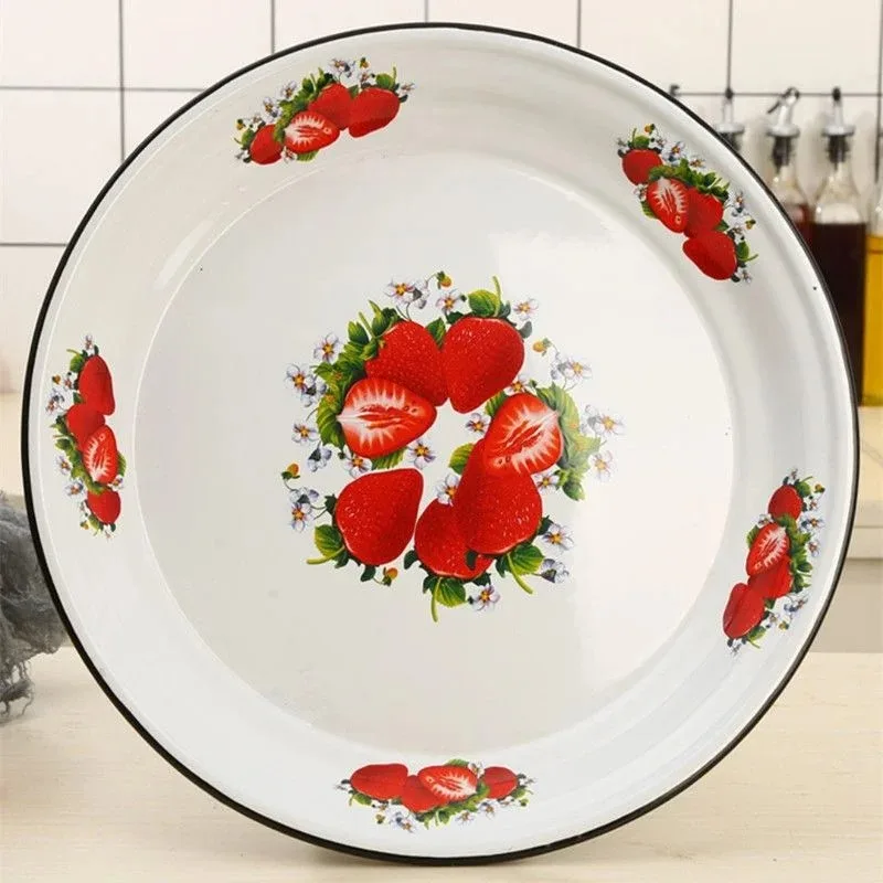 

40cm Thickened Enamel Tea Plates Saute Spicy Chicken Iron Porcelain Plates Soup Plate Fish Plates Fruit Flower Bowls Salad Bowl