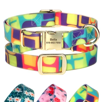 Custom Waterproof PVC Dog Collar with Personalised Name Plate - Water Resistant & Durable