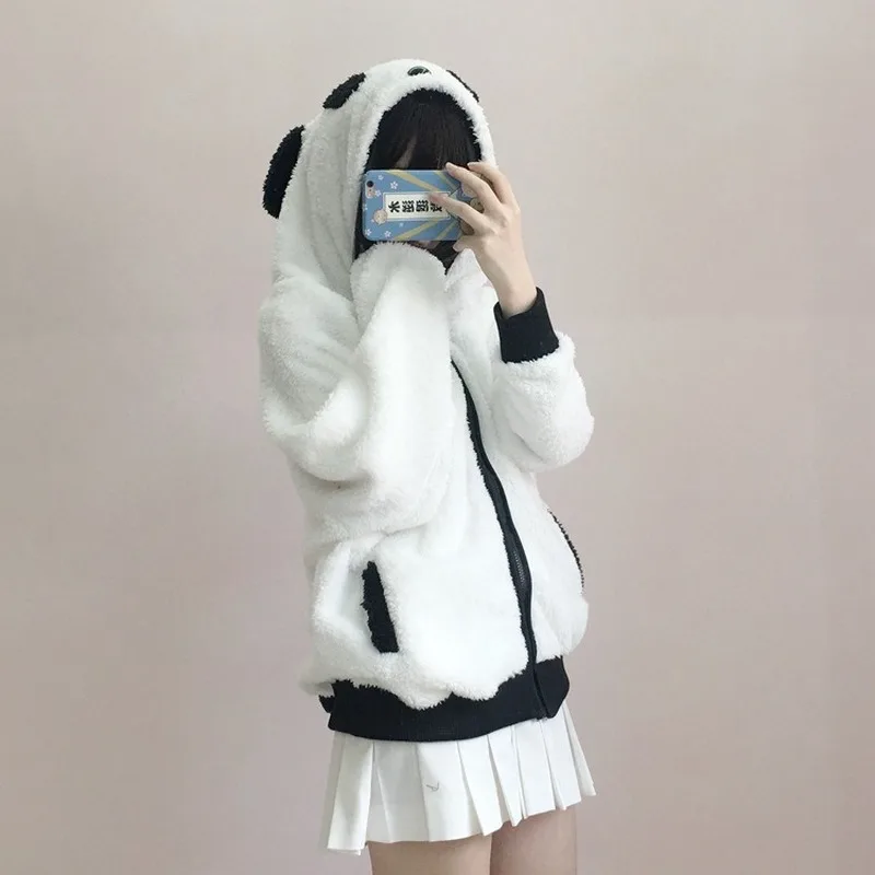 Kawaii Panda Ear Plush Hoodies Women New Fashion Long Sleeve Loose Sweatshirts 2023 Spring Autumn Y2k Indie Cute Vintage Hoodies