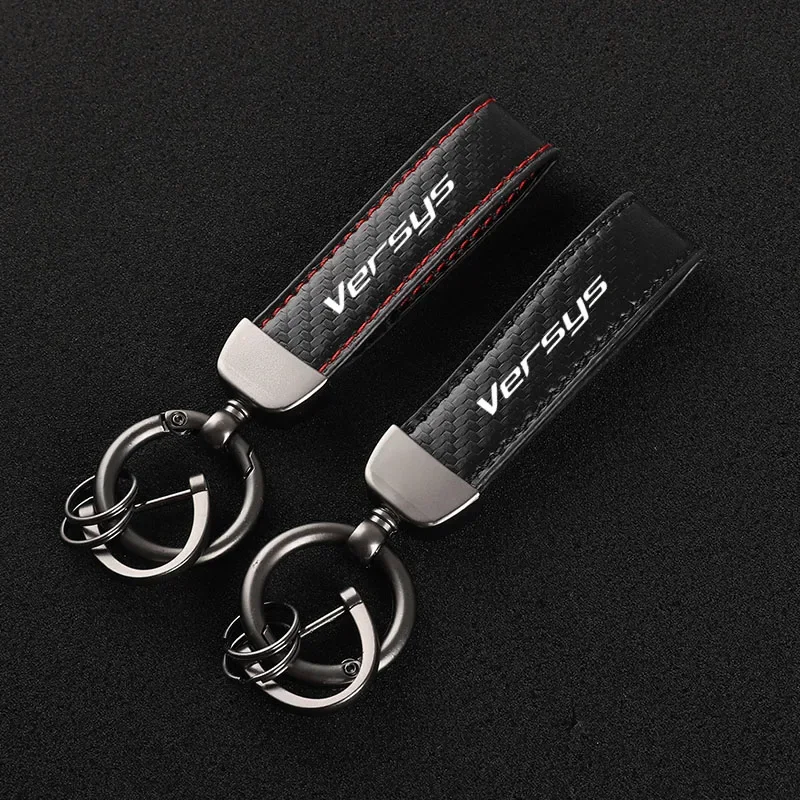 Motorcycle leather keychain horseshoe buckle black