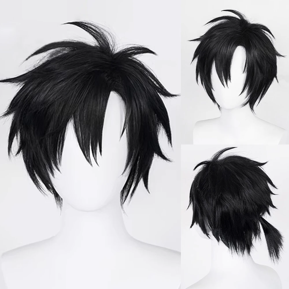 Synthetic Black Short Straight Wig Men and Women Anime Cosplay Nature Fluffy Heat Resistant Hair Wig for Daily Party mens short wig brown wig for daily use fashion wig synthetic wig nature looking