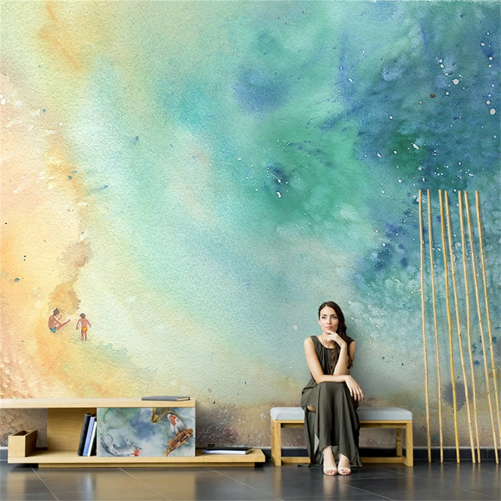 Custom Nordic Ocean Beach Mural Oil Painting Abstract Wind wallpapers for Living Room Sofa waterproof wallpaper for bedroom