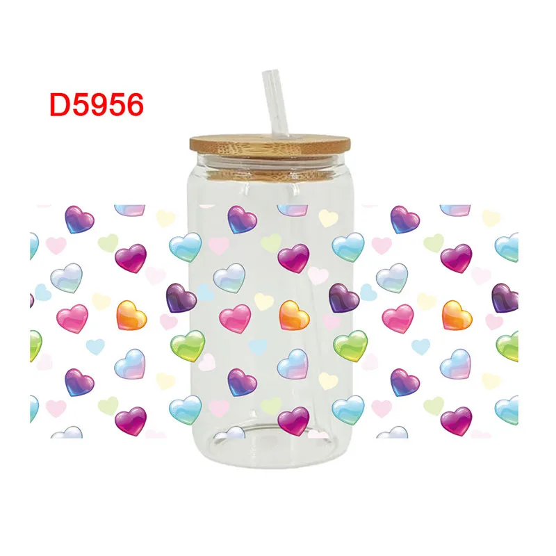 UV DTF Transfer Sticker Valentine's Day 16oz Libbey Glasses Wraps Bottles Cup Can DIY Waterproof Decals D5956