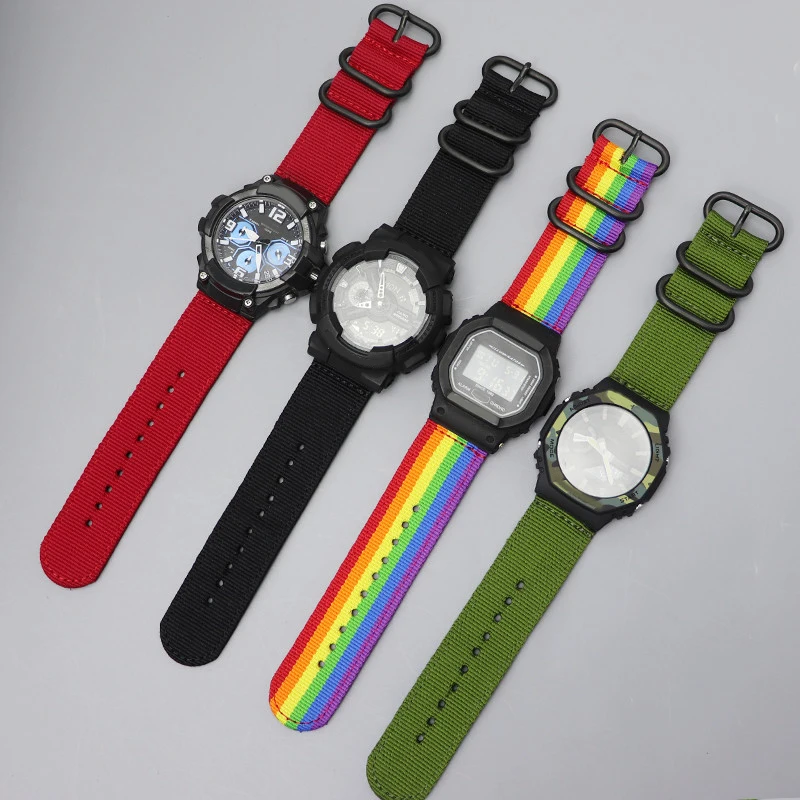Men's Nylon Canvas Watch Strap with Weave Ring Buckle