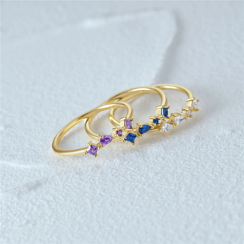 Elegant Sterling Silver Zircon Ring with Multicolor Accents