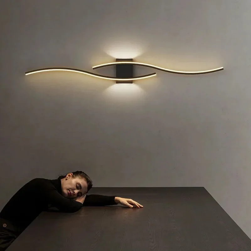 

Minimalist Strip Wall Lamp LED Modern Black White Gold Background Decorative Light For Living Room Bedroom Home Lighting Fixture