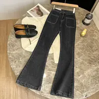 New High Waist Trousers Loose Washed Jeans Pockets Slim Denim Flare Classic Women Vintage Stretch Straight Trousers All-match - Image 2