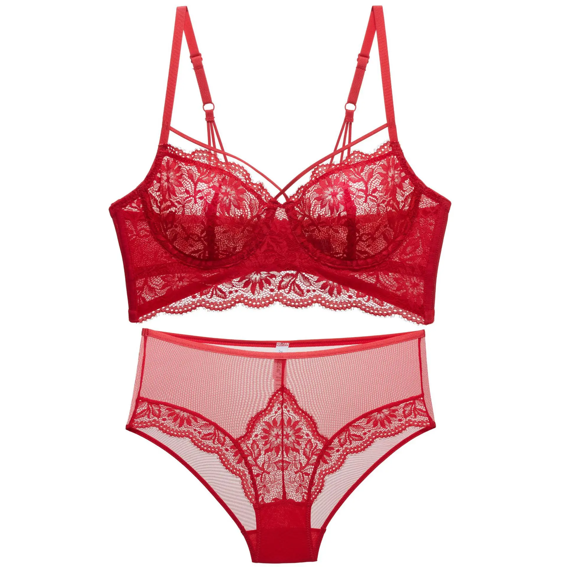 New Underwear Women's Ultra-Thin Gathered Adjustable Lace Lingerie Sexy High Waist Pants Close Brief Sets red bra set