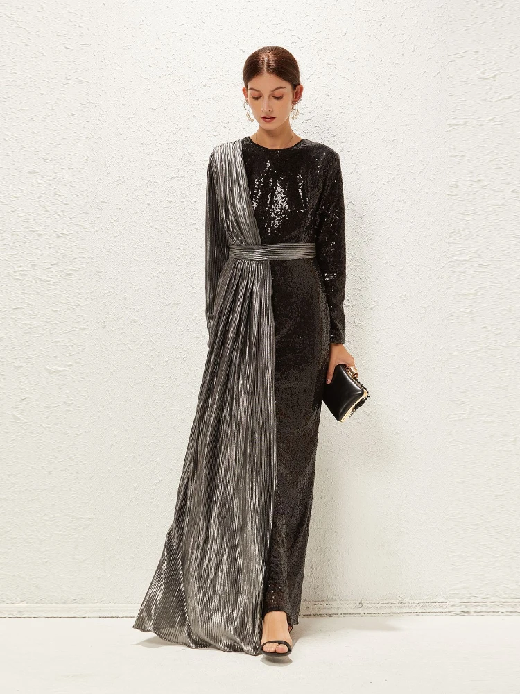 

Caftan Sequins Dubai Arab Turkey Ramadan Abayas Kaftan Vestido Eid Muslim Women Loose O Neck Dress Abaya Party Dresses 2023