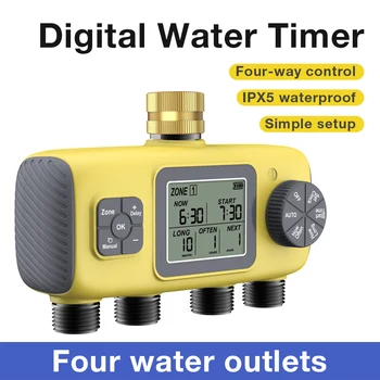 2/4 Zone Garden Water Timer Auto/Manual Drip Irrigation Controller with Rain Delay IPX5 Waterproof Programmable Sprinkler System 1