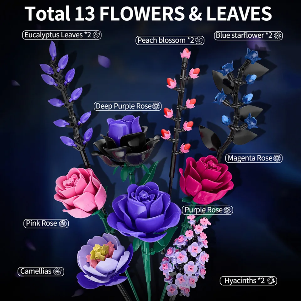 9-in-1 Bouquet Model Building Blocks Educational Toys Flowers Bricks Puzzle Sets Desktop Ornament Valentine's Day_voghion.com